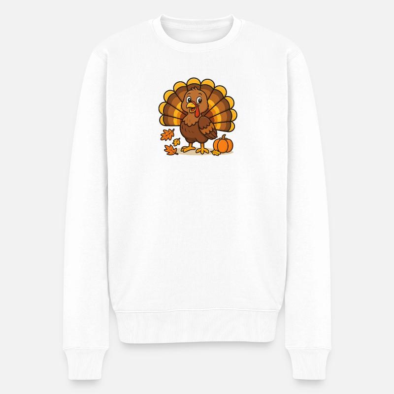 Dinde de dessin animé automnal à la citrouille - Pull Premium bio Homme - blanc