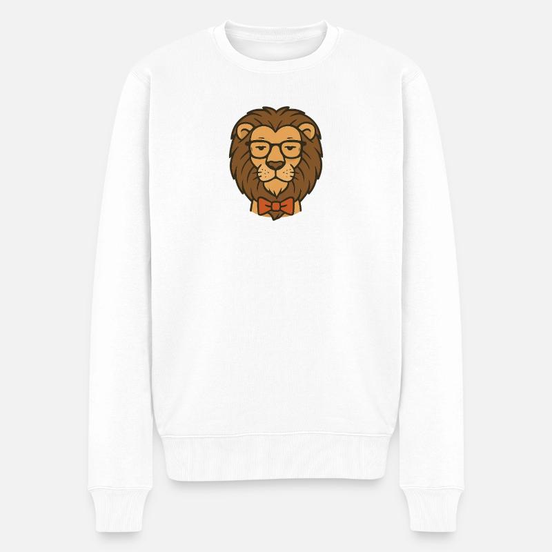 Lion avec lunettes et nœud papillon - Pull Premium bio Homme - blanc