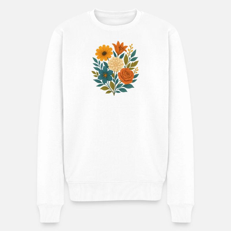 Wasserfarbener Blütenstrauß - Männer Premium Bio Pullover - Weiß