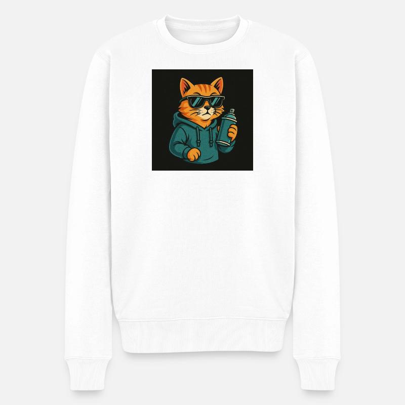 Graffiti Katze Hoodie Sprühdose - Männer Premium Bio Pullover - Weiß