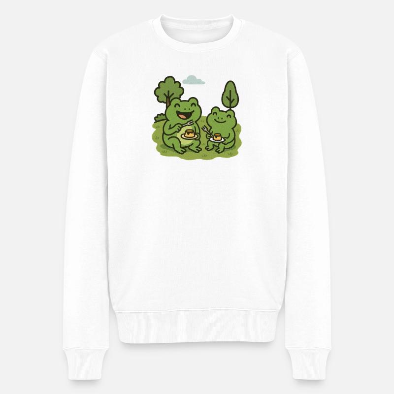 Pudding mit Gabel essen - Frösche - Männer Premium Bio Pullover - Weiß