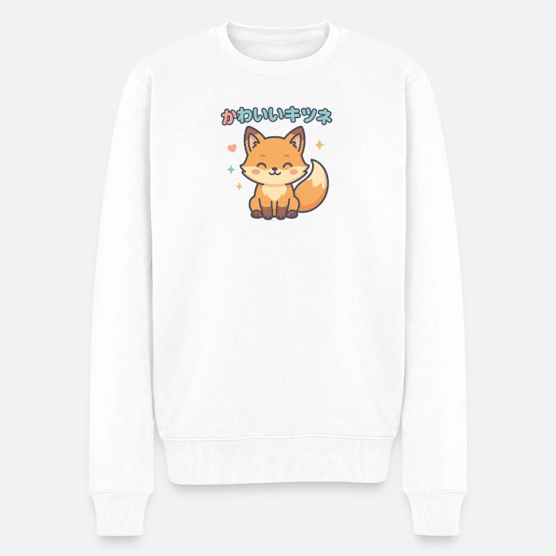 Kawaii Fuchschen Illustration - Männer Premium Bio Pullover - Weiß