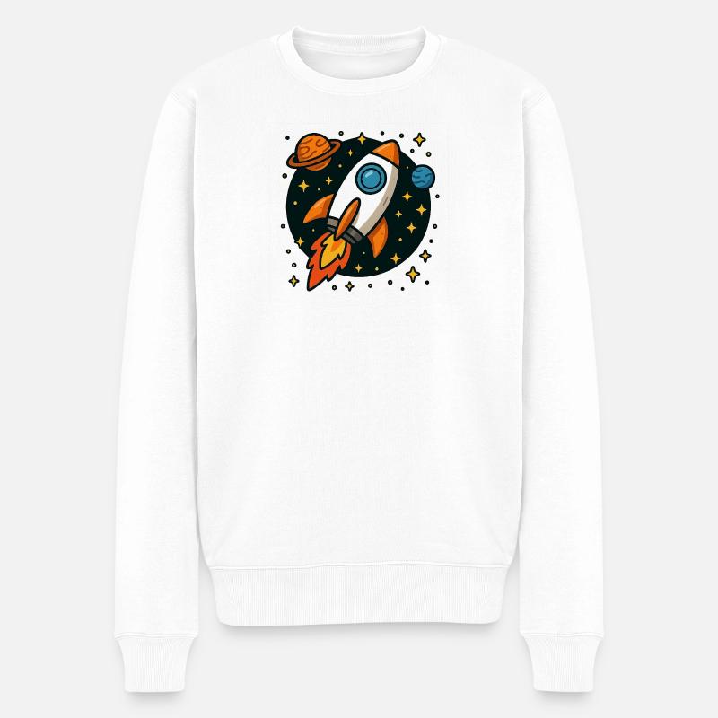 Fusée spatiale rétro en orbite stellaire - Pull Premium bio Homme - blanc