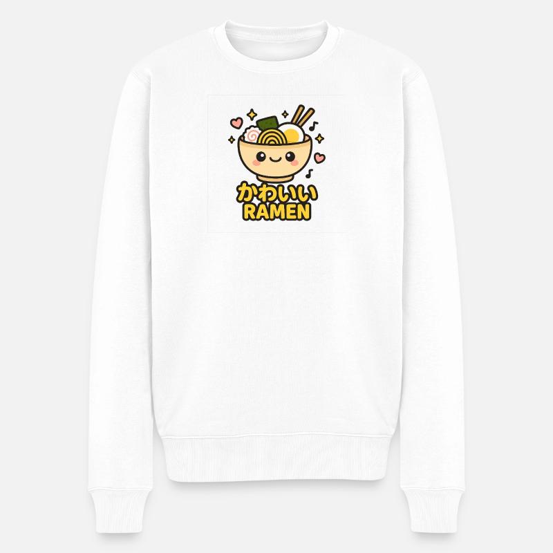 Kawaii Ramen Lächeln Illustration - Männer Premium Bio Pullover - Weiß