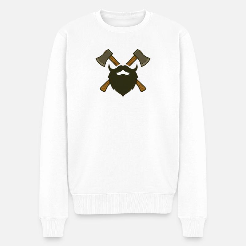 Holzfäller Bart und Äxte – Lumberjack Design - Männer Premium Bio Pullover - Weiß