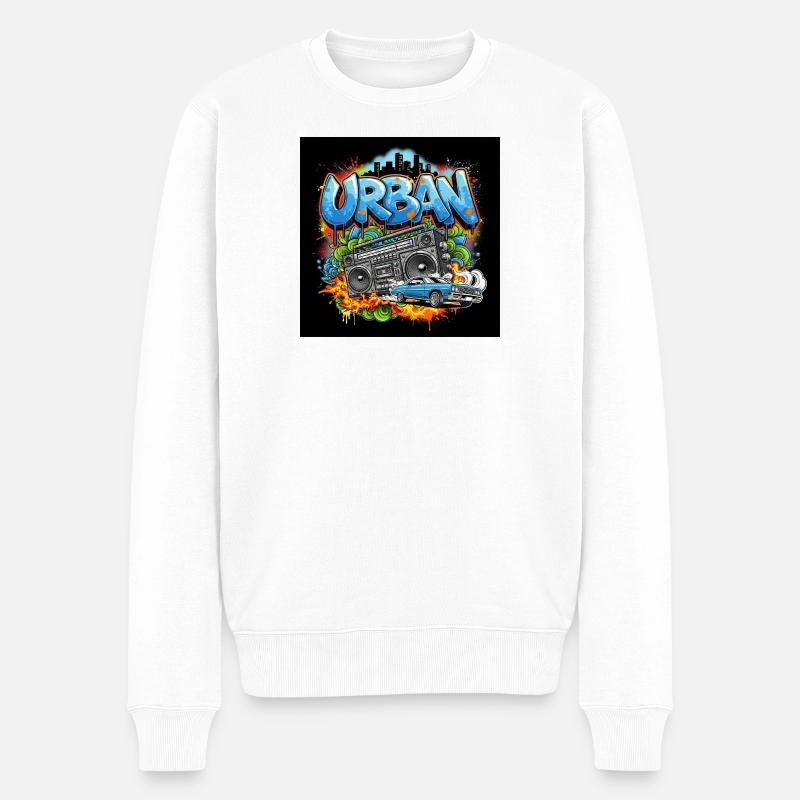 Urbanes Graffiti mit Ghettoblaster und Auto - Männer Premium Bio Pullover - Weiß