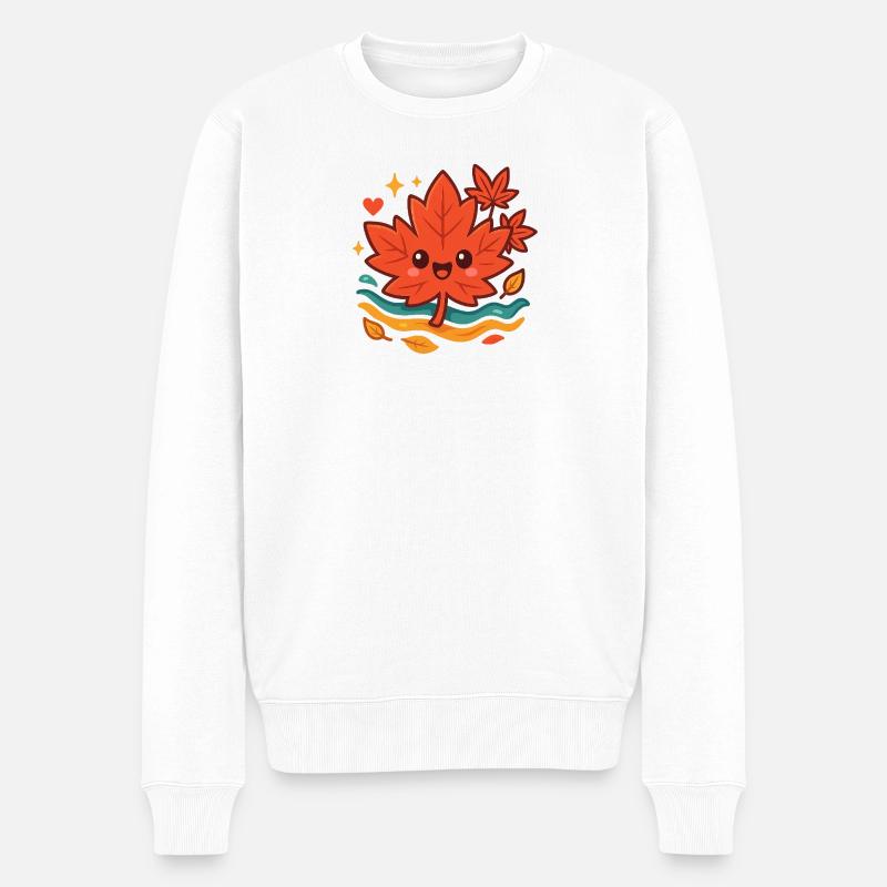 Kuscheliges Herbstblatt Lächeln - Männer Premium Bio Pullover - Weiß