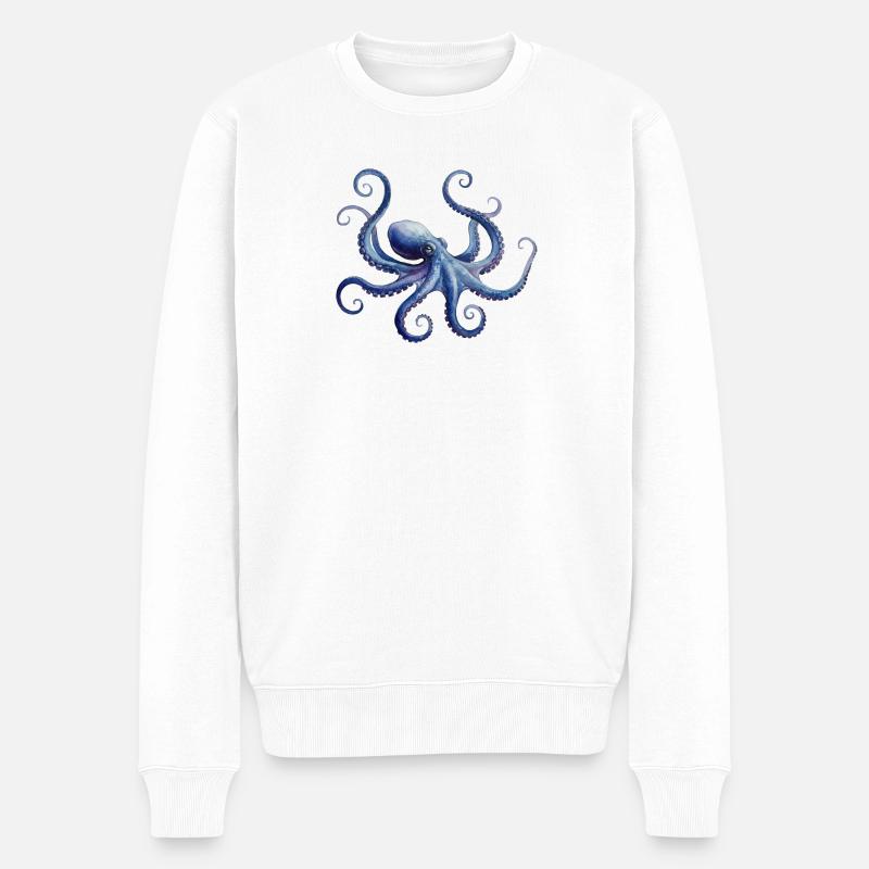 Majestätischer Oktopus, blau und lila - Männer Premium Bio Pullover - Weiß
