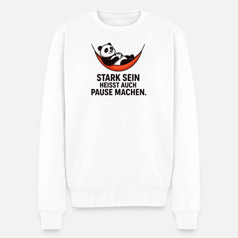 Panda Pause Kraft Spruch - Männer Premium Bio Pullover - Weiß