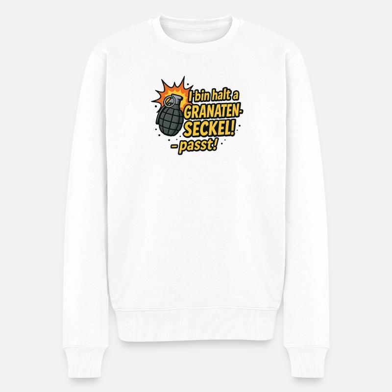 Granaten-Seckel Spruch T-Shirt - Männer Premium Bio Pullover - Weiß