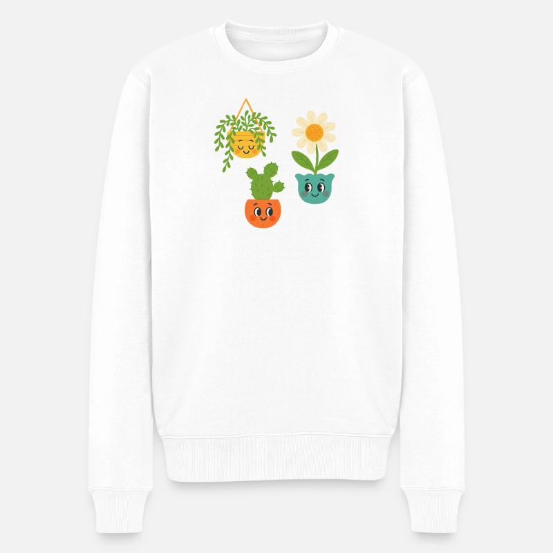 Fröhliche Topfpflanzen Trio - Männer Premium Bio Pullover - Weiß