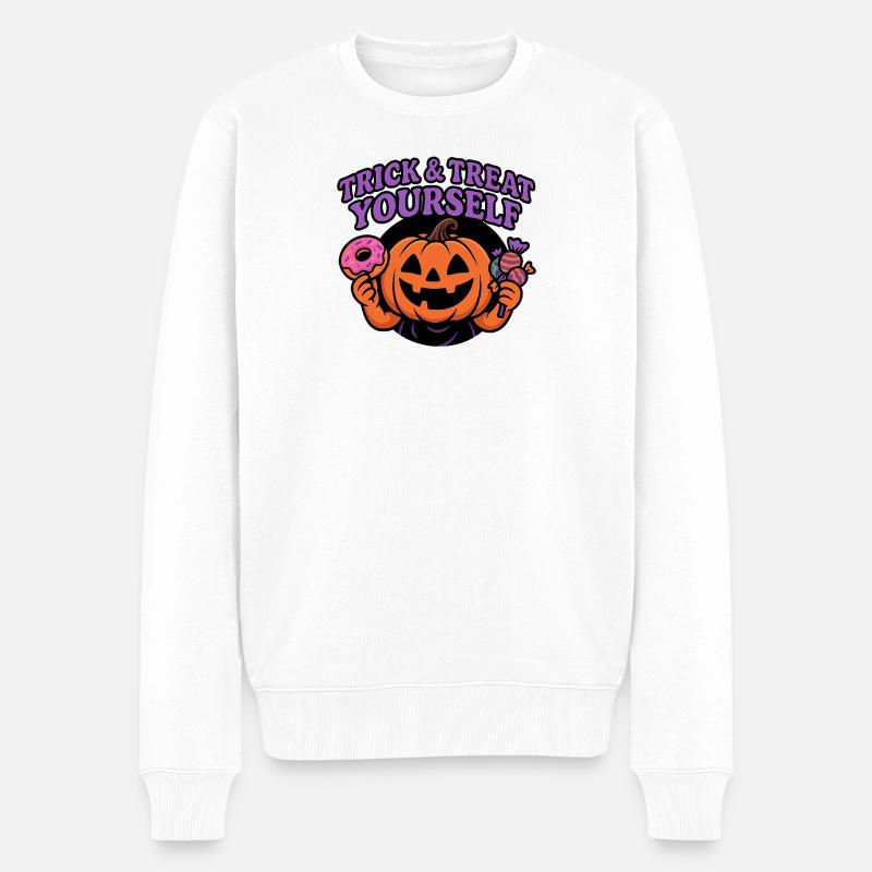 Trick & Treat Yourself Pumpkin - Männer Premium Bio Pullover - Weiß