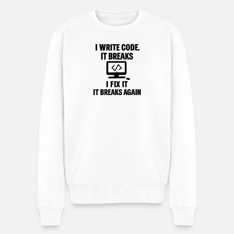 I Write Code – Funny Programmer T-Shirt - Men's Premium Organic Jumper - white