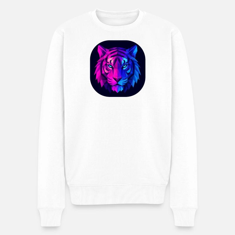 Neon Polygon Tiger : Magenta à Bleu - Pull Premium bio Homme - blanc