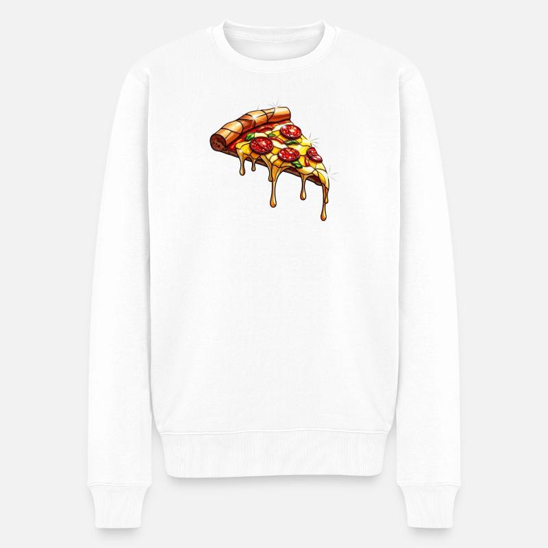 Glänzende Salami-Pizza mit Basilikum - Männer Premium Bio Pullover - Weiß