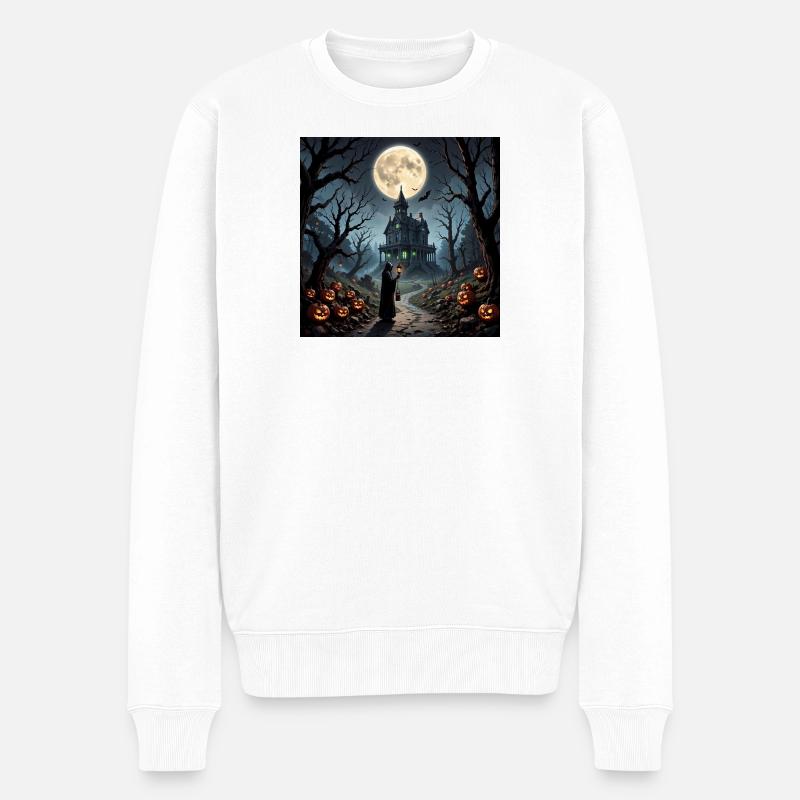 Mond an Halloween Spukhaus - Männer Premium Bio Pullover - Weiß
