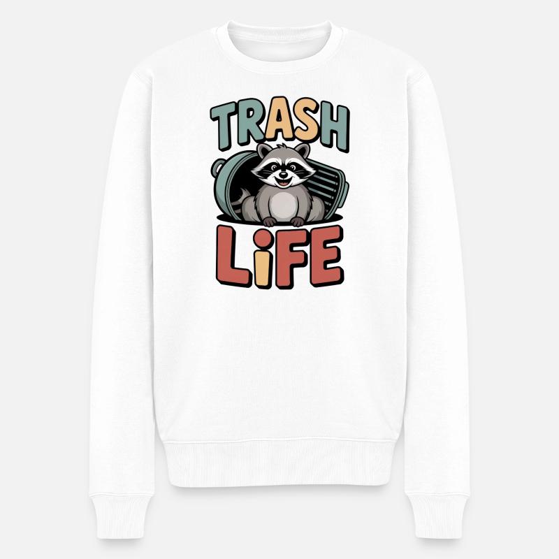 Waschbär Humor – Trash Life - Männer Premium Bio Pullover - Weiß