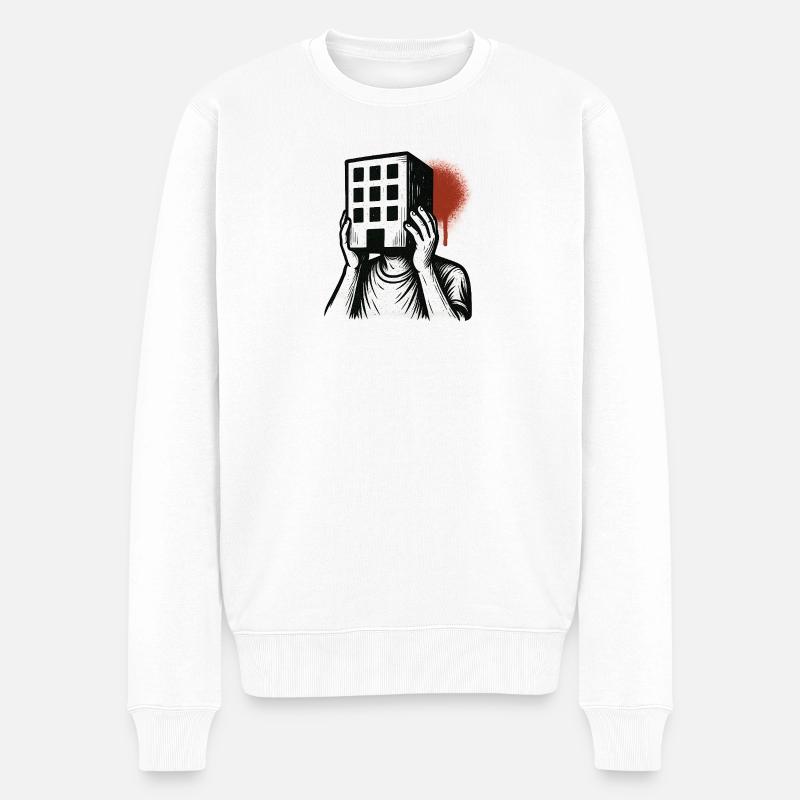 Masque de bâtiment - Illustration artistique - Pull Premium bio Homme - blanc