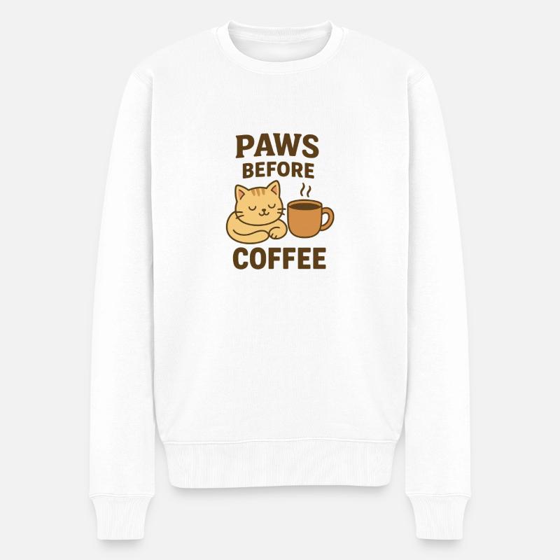 paws before coffee - Männer Premium Bio Pullover - Weiß