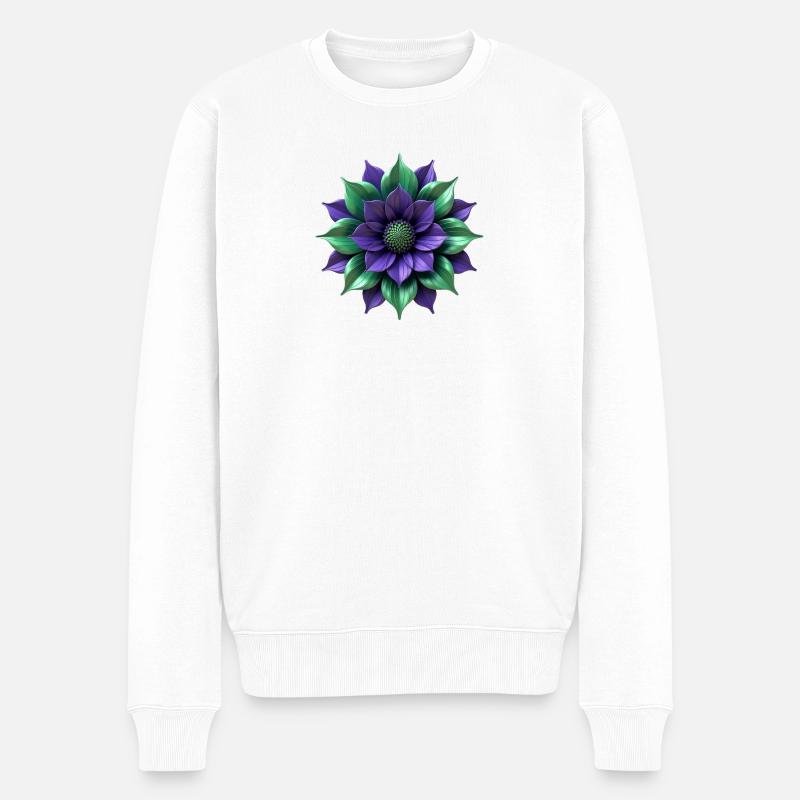 Purpur Grüne Blüte - Männer Premium Bio Pullover - Weiß