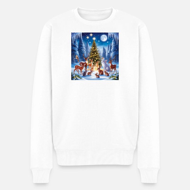 Winterwald Weihnachtstierzauber - Männer Premium Bio Pullover - Weiß