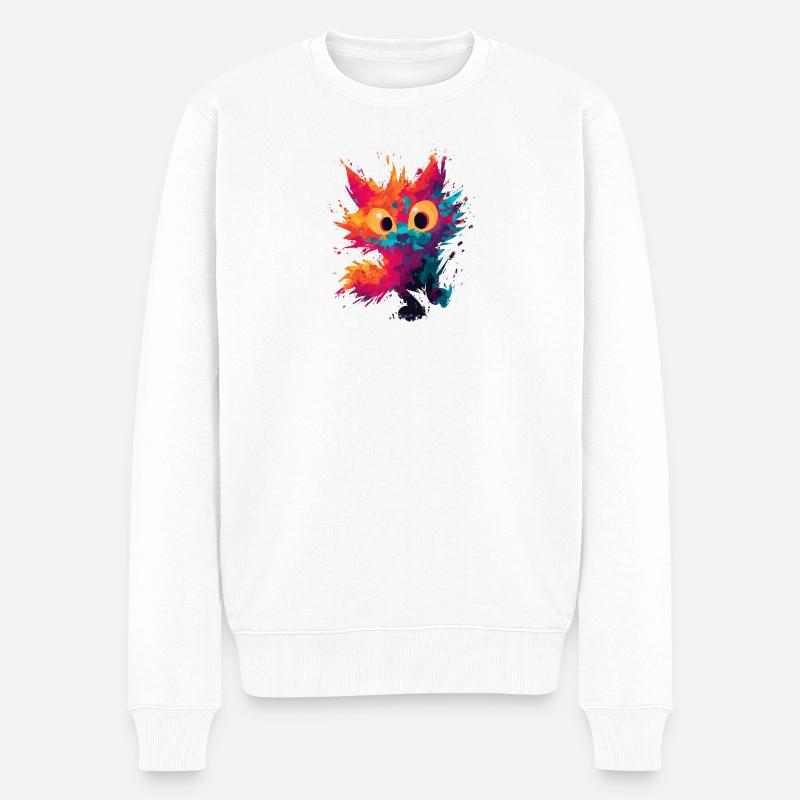 Watercolor_Spiky_Cat_Art - Männer Premium Bio Pullover - Weiß