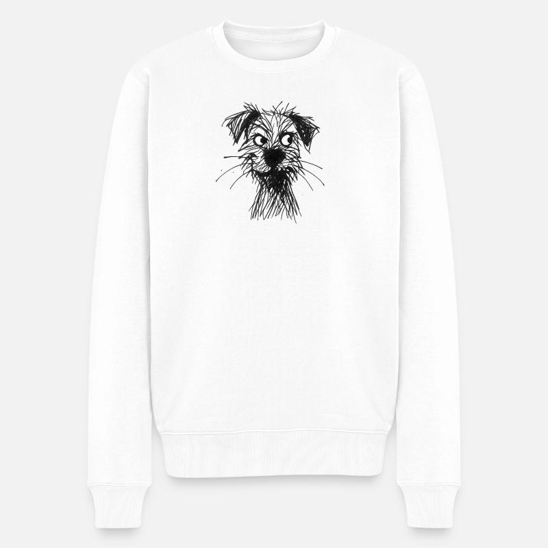 Skizze Hundeporträt frech - Männer Premium Bio Pullover - Weiß