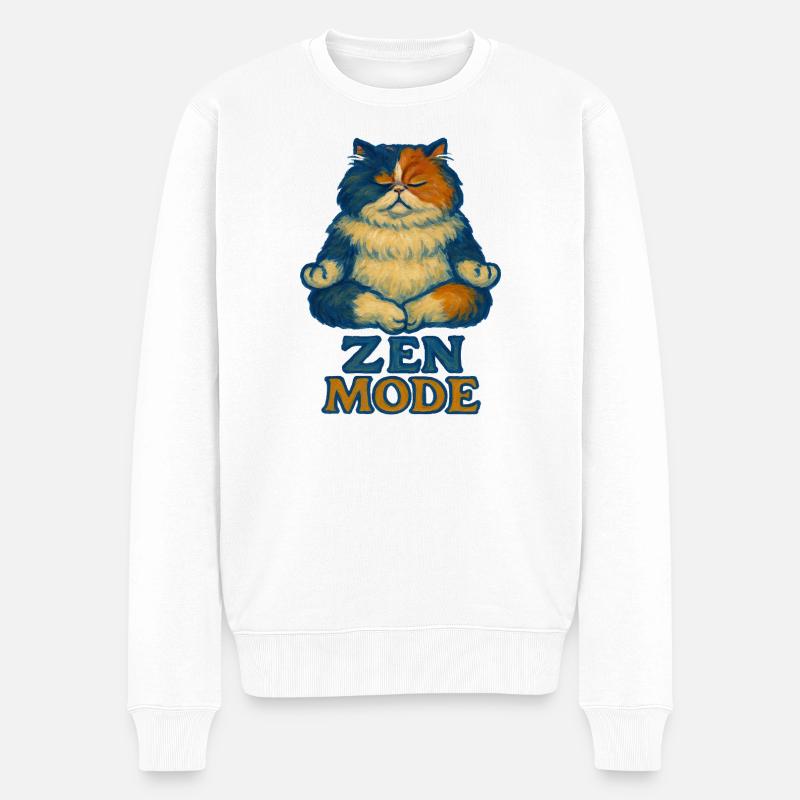 Zen-Katze im Ruhemodus - Männer Premium Bio Pullover - Weiß