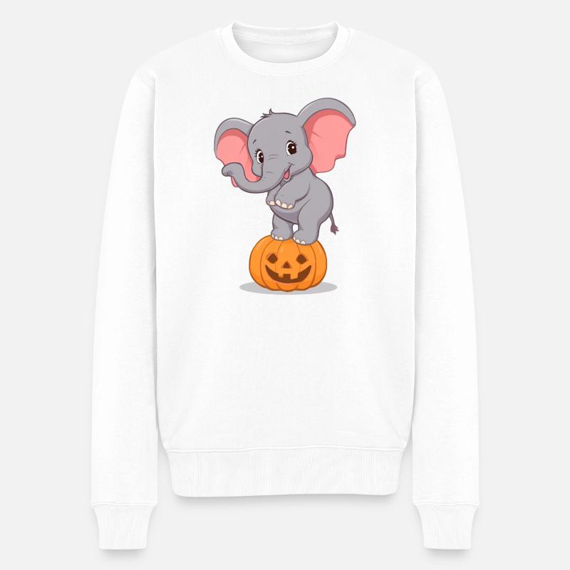 Cartoon Elefant auf Halloween Kürbis - Männer Premium Bio Pullover - Weiß
