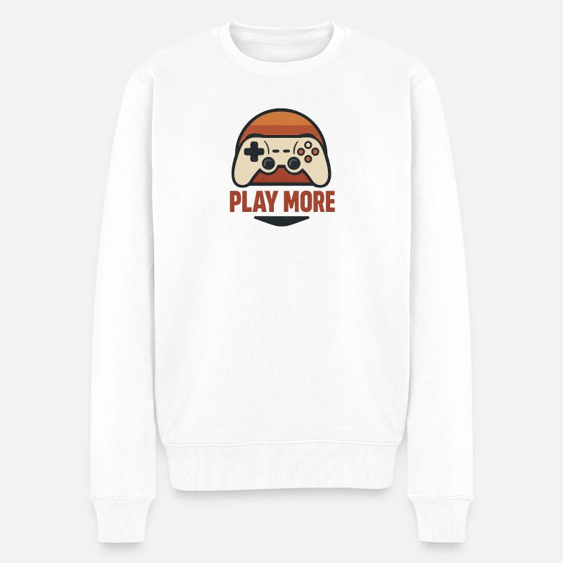 Retro Controller Motiv  - Männer Premium Bio Pullover - Weiß