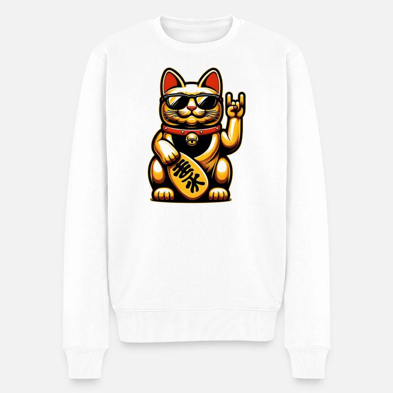 Metal-Neko – Chat Maneki Neko à bascule - Pull Premium bio Homme - blanc