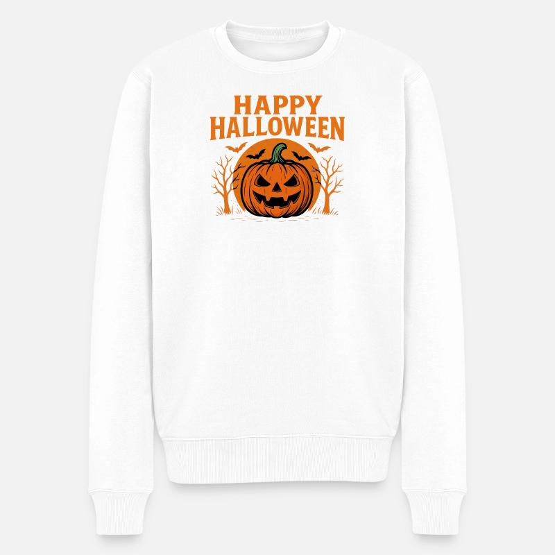 Fröhlicher Halloween Kürbisprint - Männer Premium Bio Pullover - Weiß