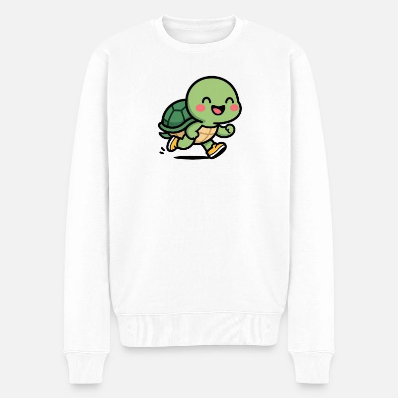 Schildkröten-Läufer-Lächeln - Männer Premium Bio Pullover - Weiß