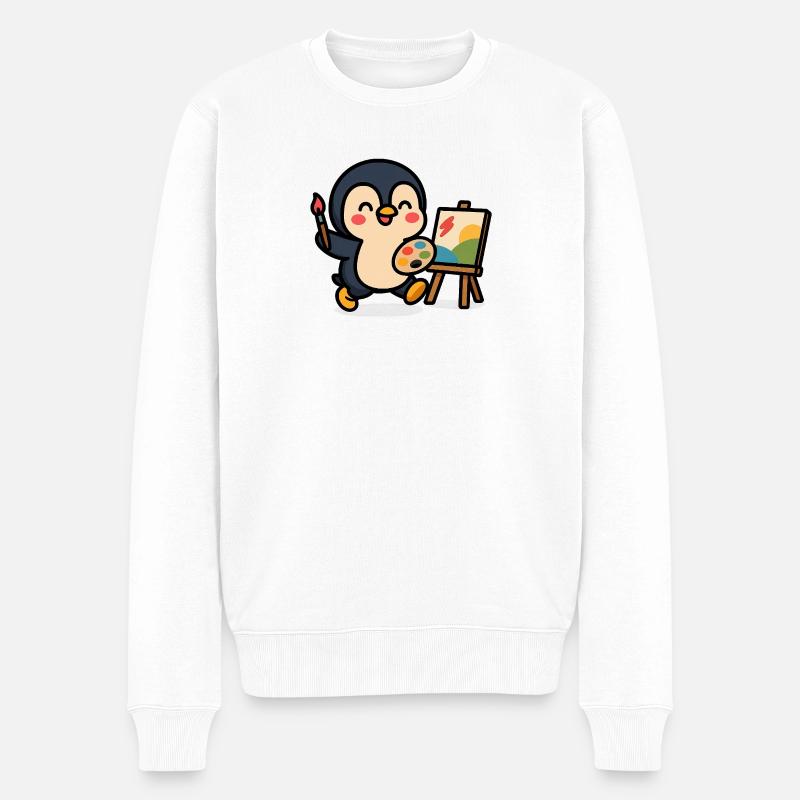 Peintre pingouin avec palette et couverts - Pull Premium bio Homme - blanc