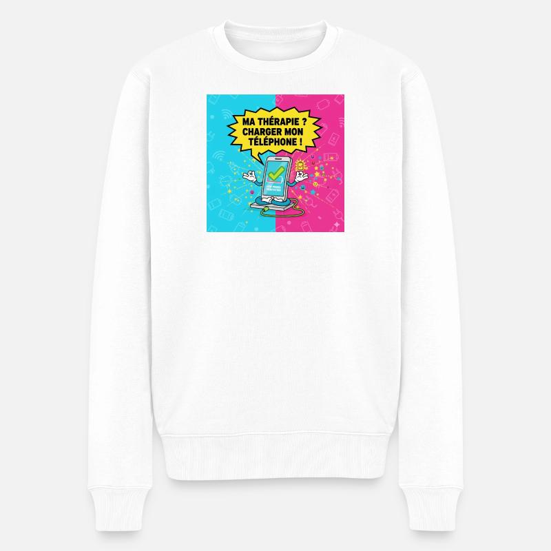 Digitale Therapie: Mein Handy laden - Männer Premium Bio Pullover - Weiß