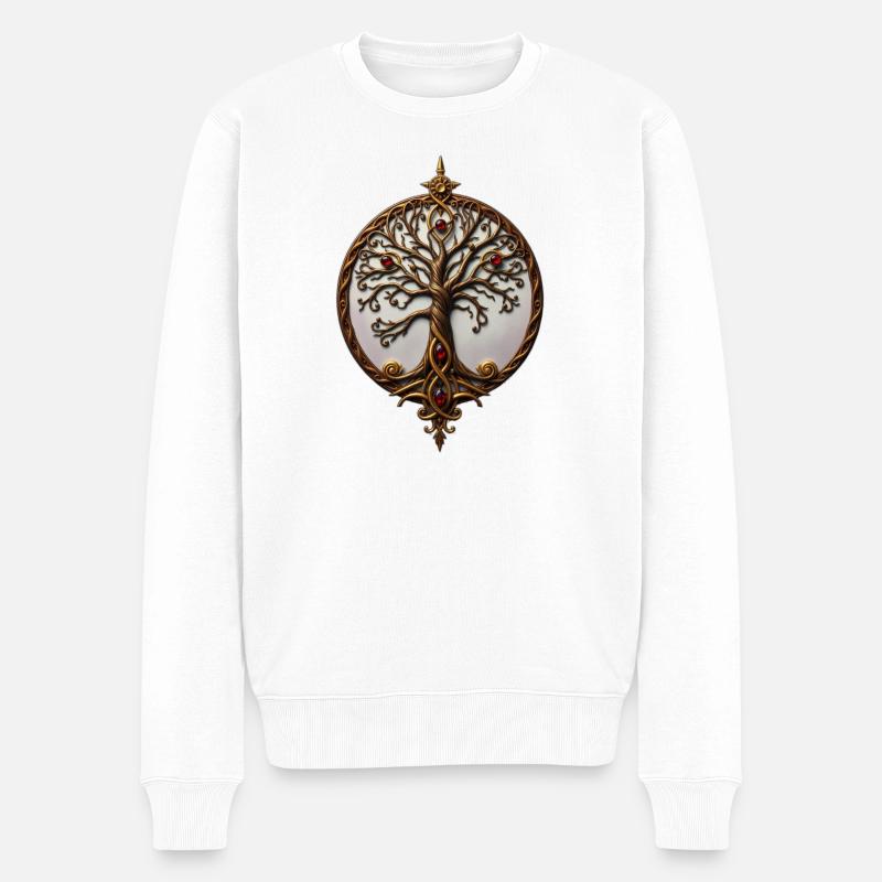 Baum des Lebens in Gold - Männer Premium Bio Pullover - Weiß