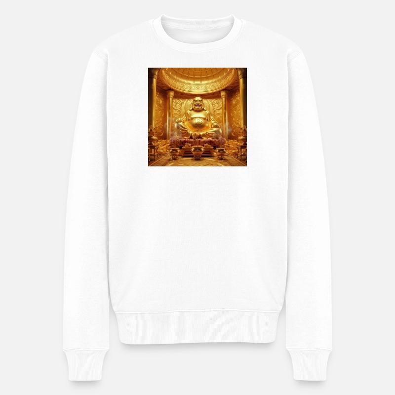 Goldener Bitcoin Buddha Tempel - Männer Premium Bio Pullover - Weiß