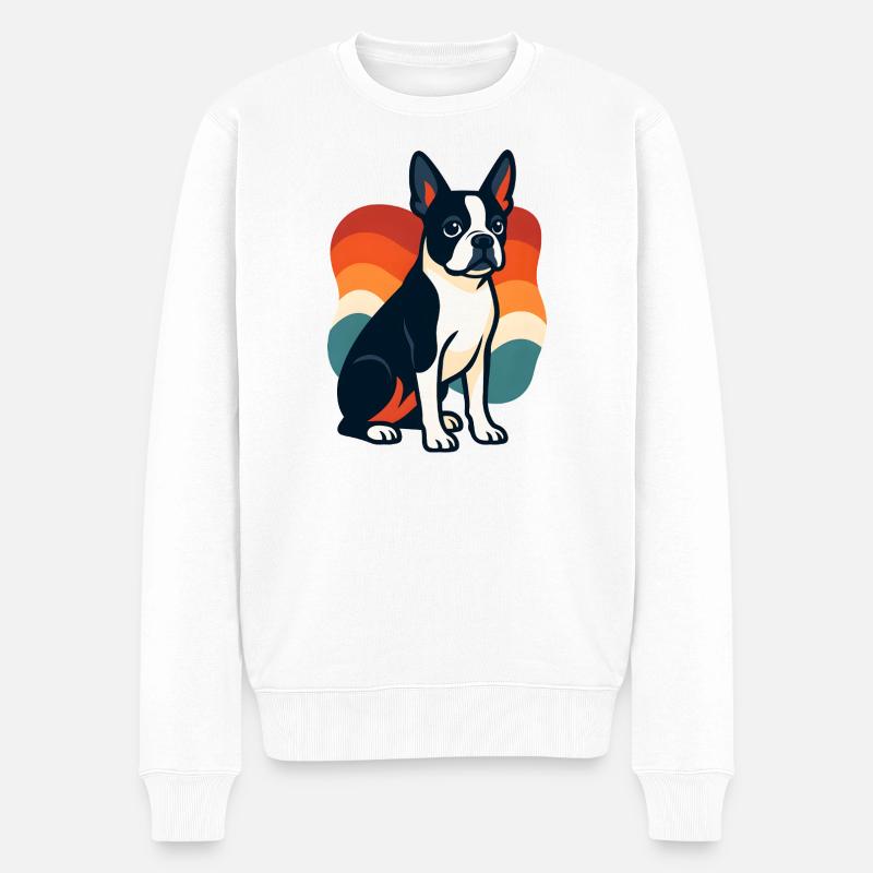 Buntes Boston Terrier Hundemotiv - Männer Premium Bio Pullover - Weiß