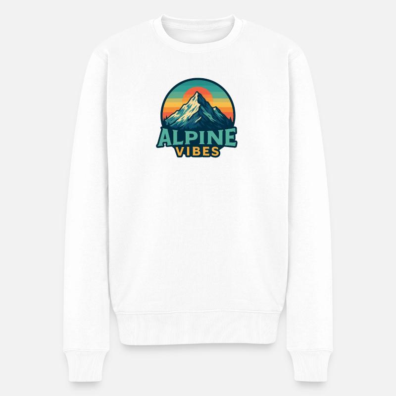 Alpine Vibes Bergmotiv Retro Sunset - Männer Premium Bio Pullover - Weiß