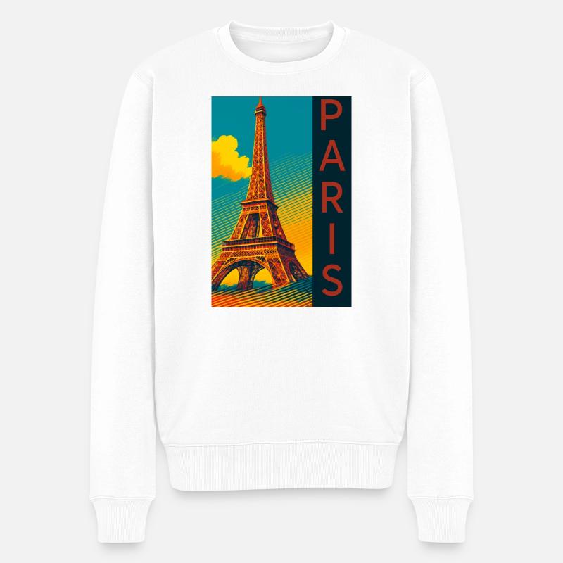 Paris PopArt Skyline Eiffelturm - Männer Premium Bio Pullover - Weiß