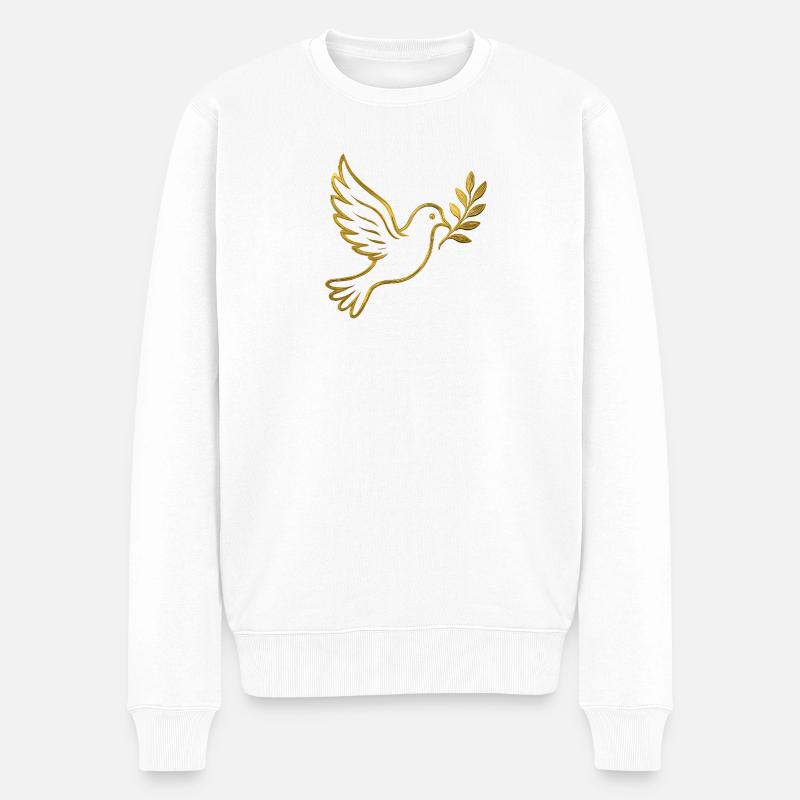 NEU -- Goldene Taube mit Olivenzweig. - Männer Premium Bio Pullover - Weiß