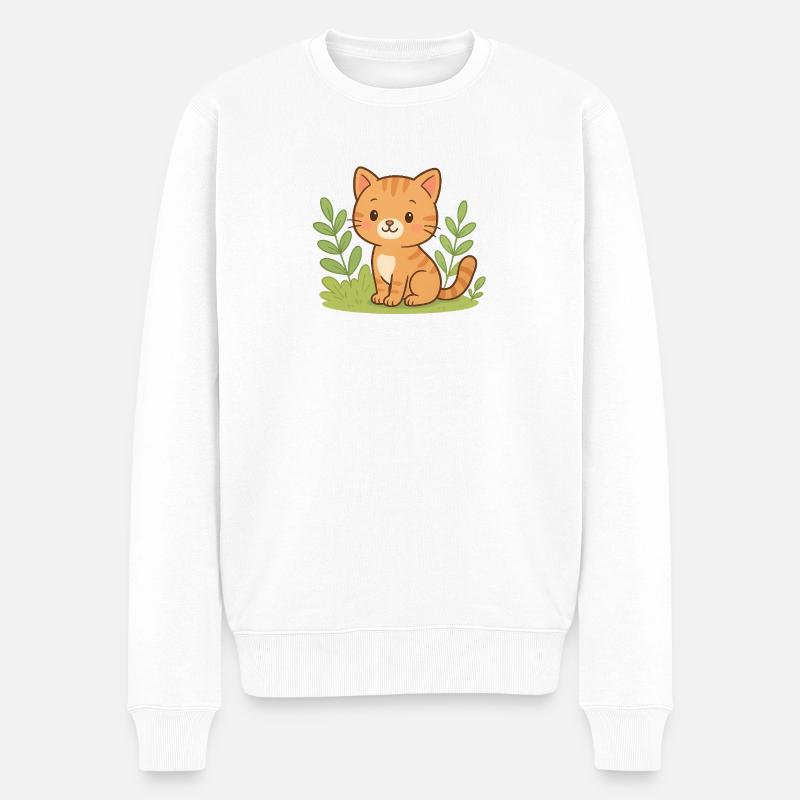 Kuschelkätzchen im Grün - Männer Premium Bio Pullover - Weiß