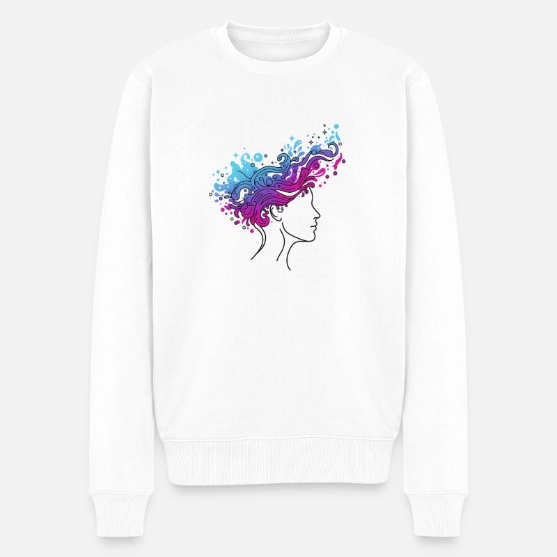 Cosmic Flux – Abstrakte Kopfillustration - Männer Premium Bio Pullover - Weiß