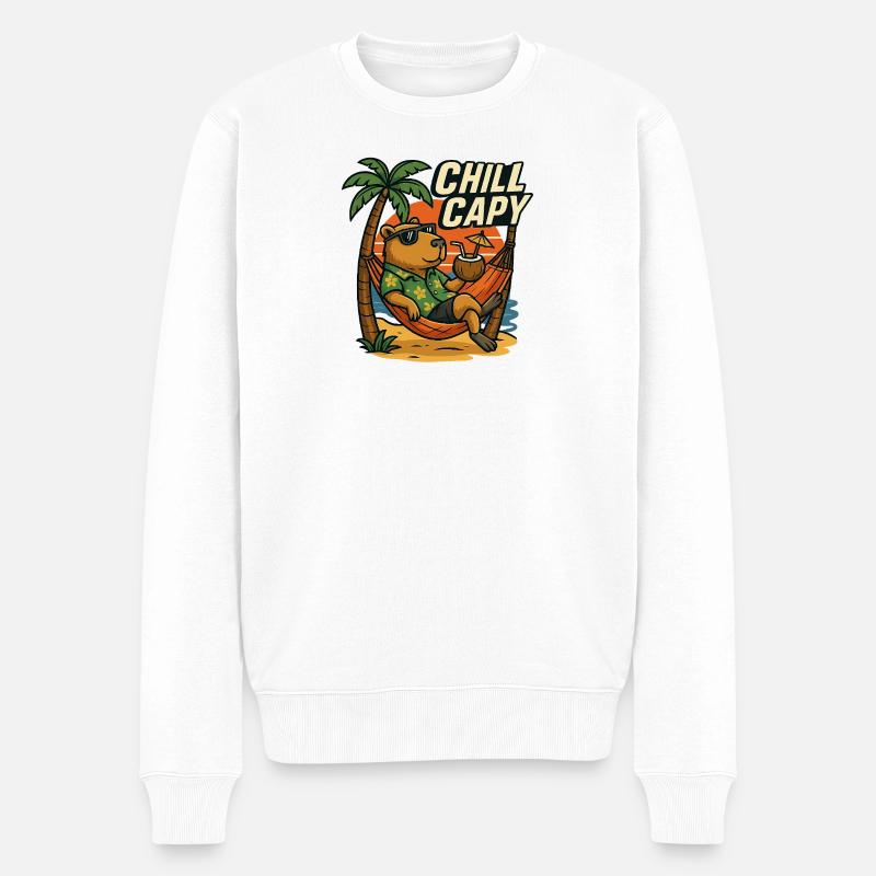 Chill Capy – Beach Capybara - Männer Premium Bio Pullover - Weiß