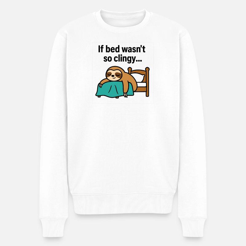 Anhängliches Bett-Faultier - Männer Premium Bio Pullover - Weiß