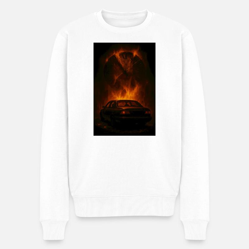 Zerfetzte Zeit: Auto im Feuer - Männer Premium Bio Pullover - Weiß