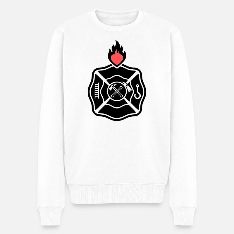 Feuerwehr Emblem | Florian-Kreuz mit Herz - Männer Premium Bio Pullover - Weiß
