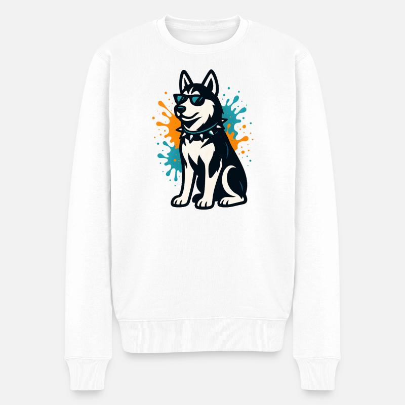 Siberian Husky im Spray-Graffiti mit Sonnenbrille - Männer Premium Bio Pullover - Weiß