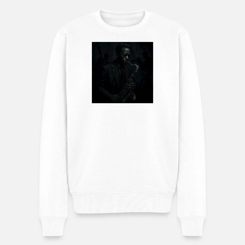 Deep Black Night Saxophon - Männer Premium Bio Pullover - Weiß