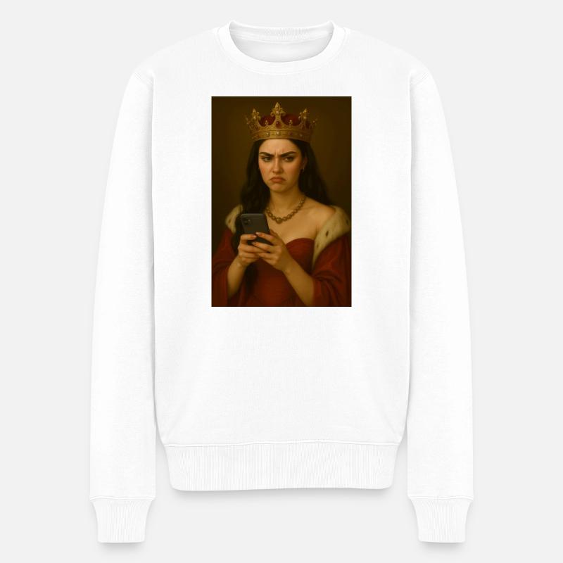 Königliche Frustration am Smartphone - Männer Premium Bio Pullover - Weiß